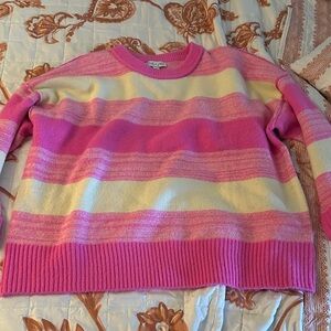 She + Sky Pink and Cream Striped Crew Neck Sweater